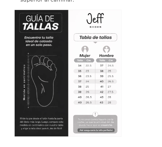 Guía de Tallas Jeff Shoes Oficial
